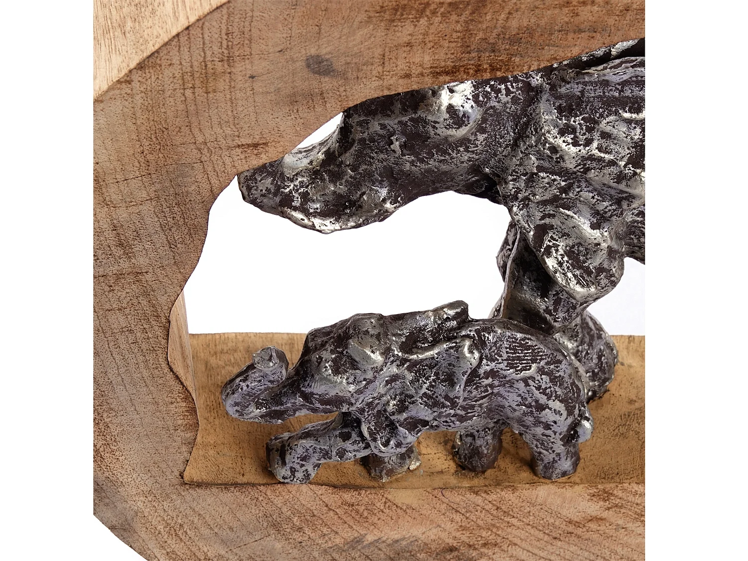 SKULPTUR Log Elephants Mangoholz, Aluminium silber-natur