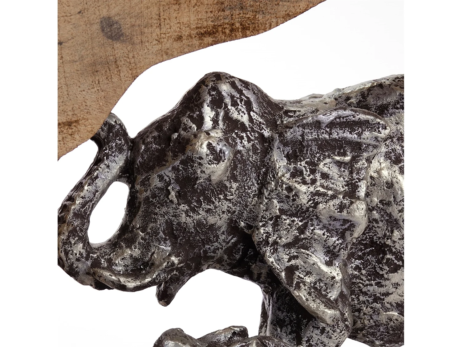 SCULPTURE Éléphants de journal Bois de mangue, aluminium argent-nature