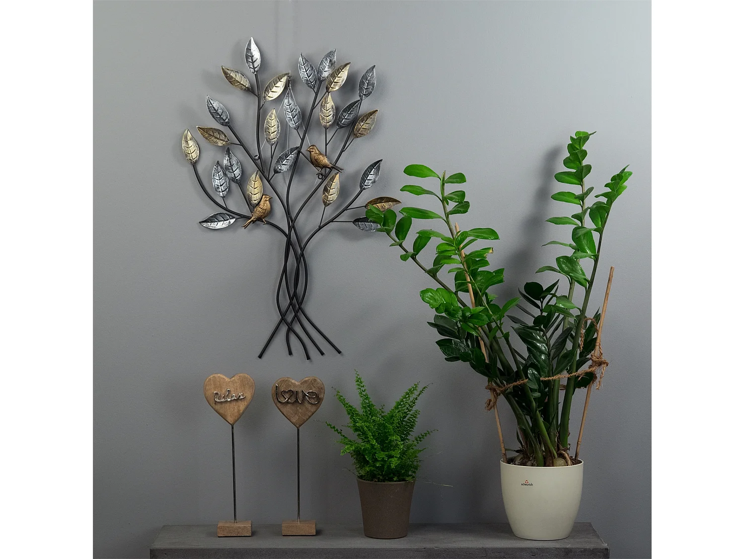 WANDDEKO Baum mit Vögeln 76x50 cm, Metall silber-gold