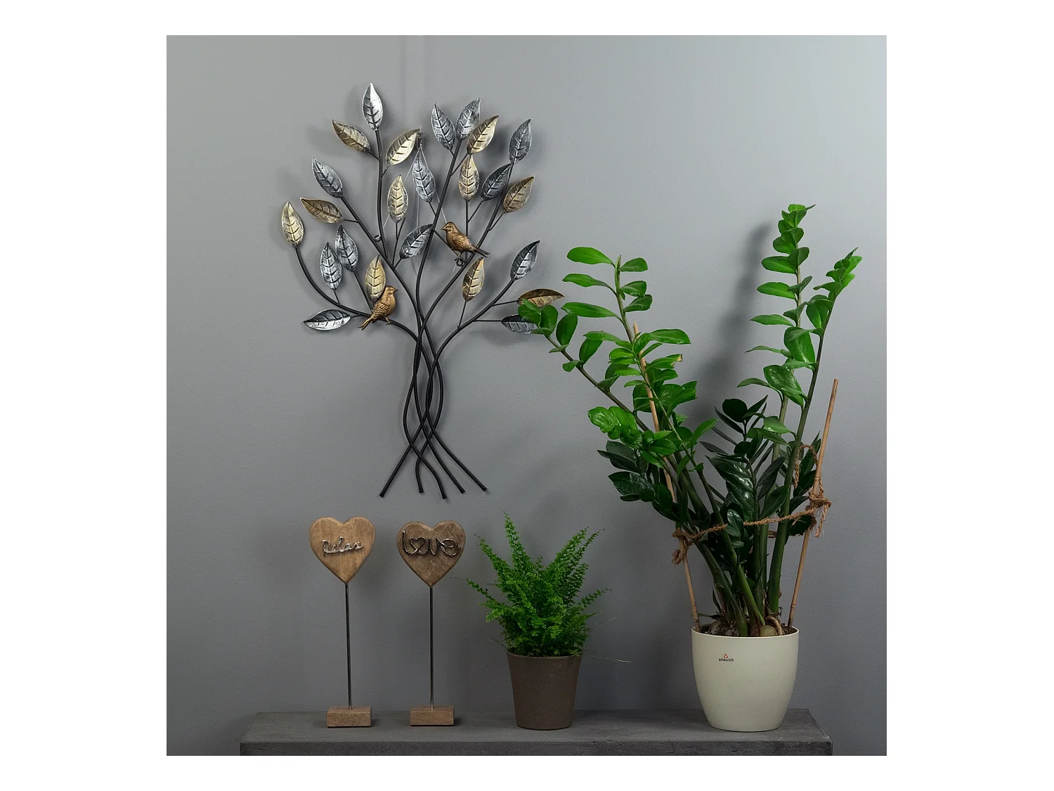 DÉCORATION MURALE Arbre avec des oiseaux 76x50 cm, métal argent-or