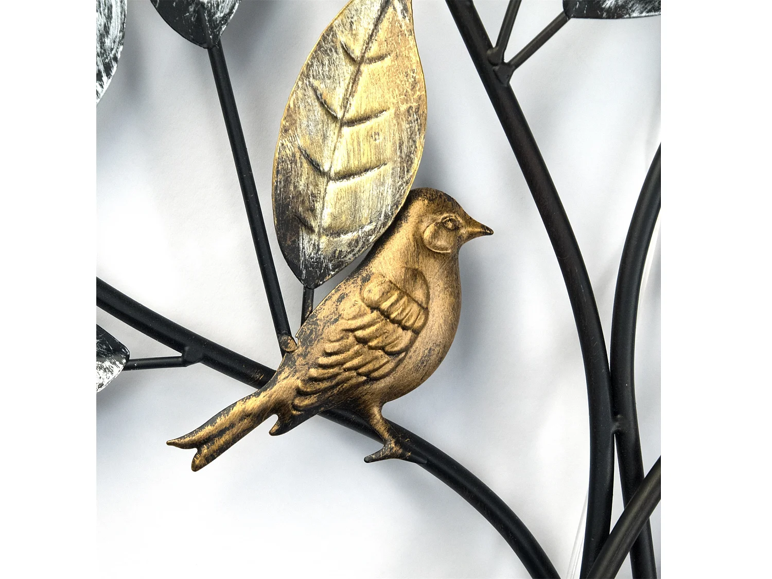 DÉCORATION MURALE Arbre avec des oiseaux 76x50 cm, métal argent-or