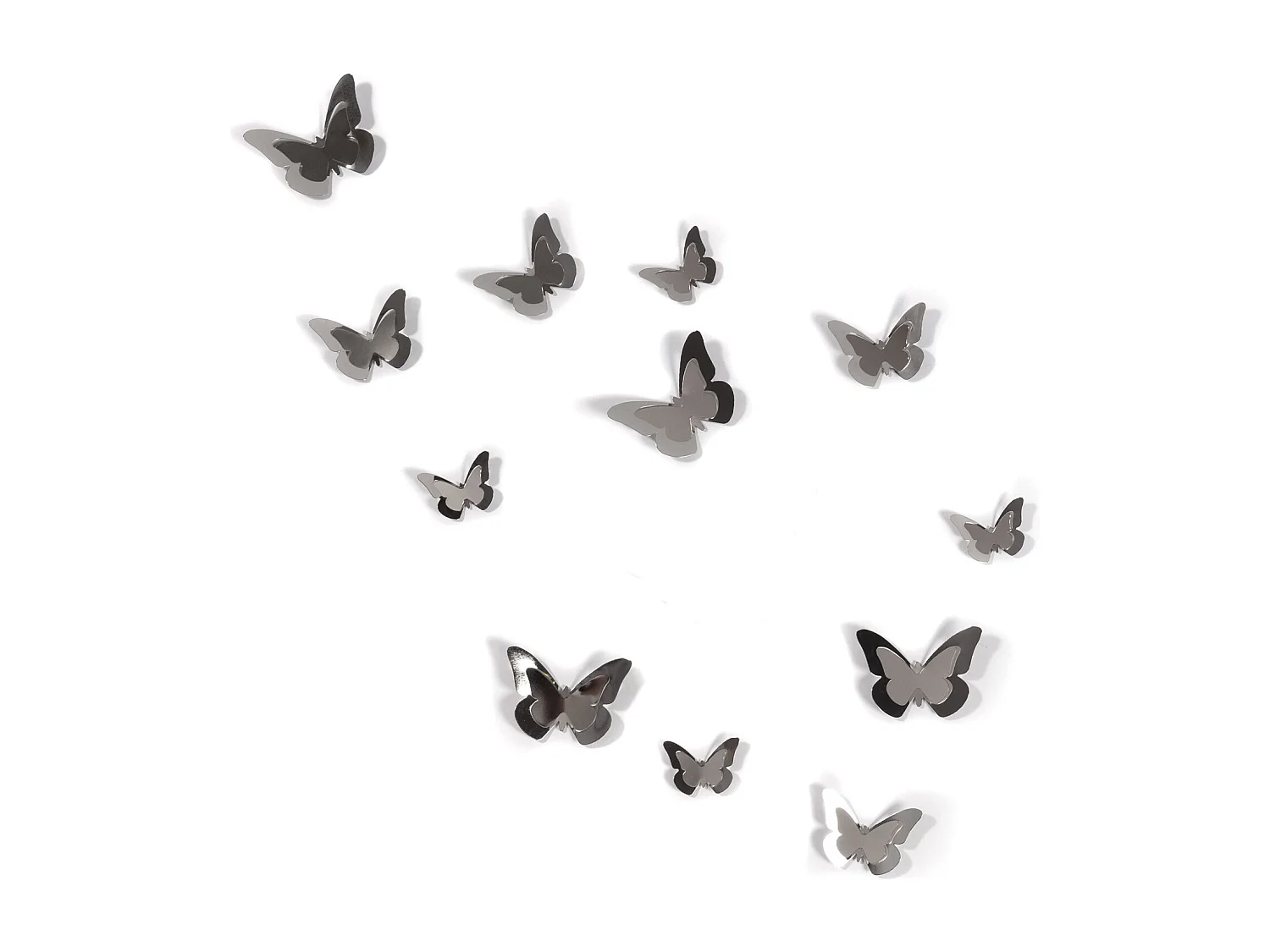 DÉCORATION MURALE nuée de papillons Métal, 12 papillons argenté