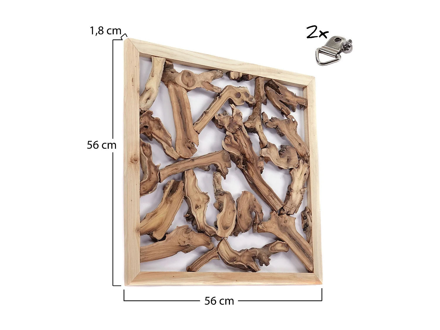 WANDDEKO Branch 56x56 cm, Teak Wurzelholz massiv naturfarben
