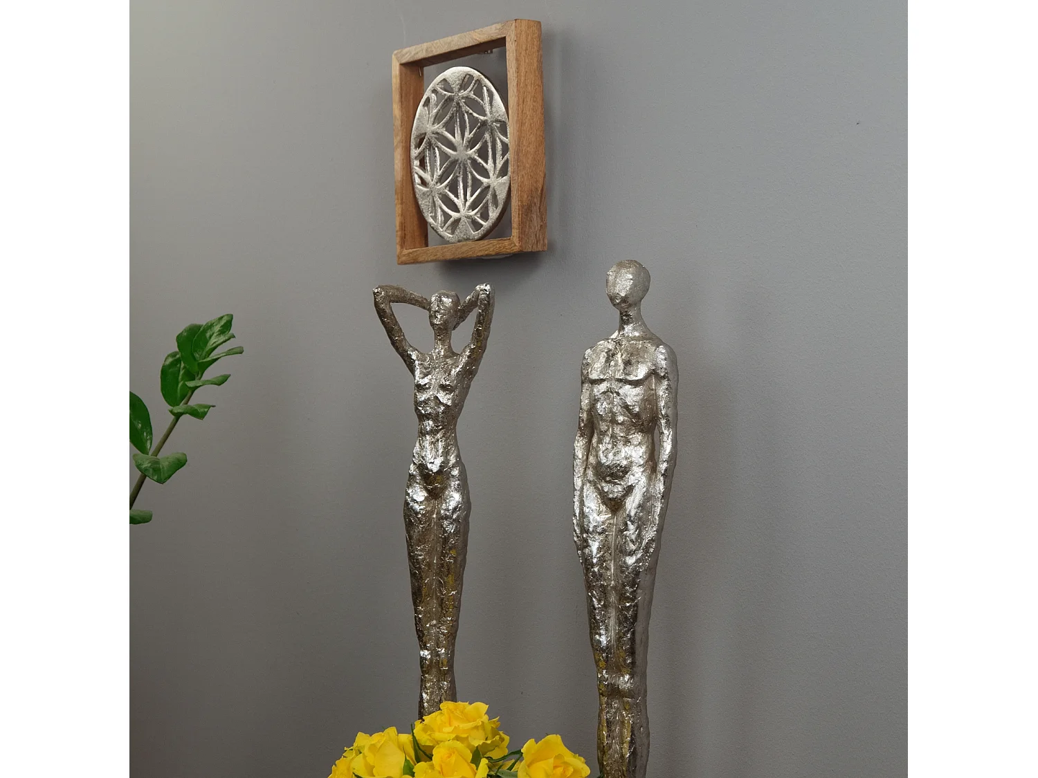 FRESQUE Variations tête Métal, bois de mangue argent-brun