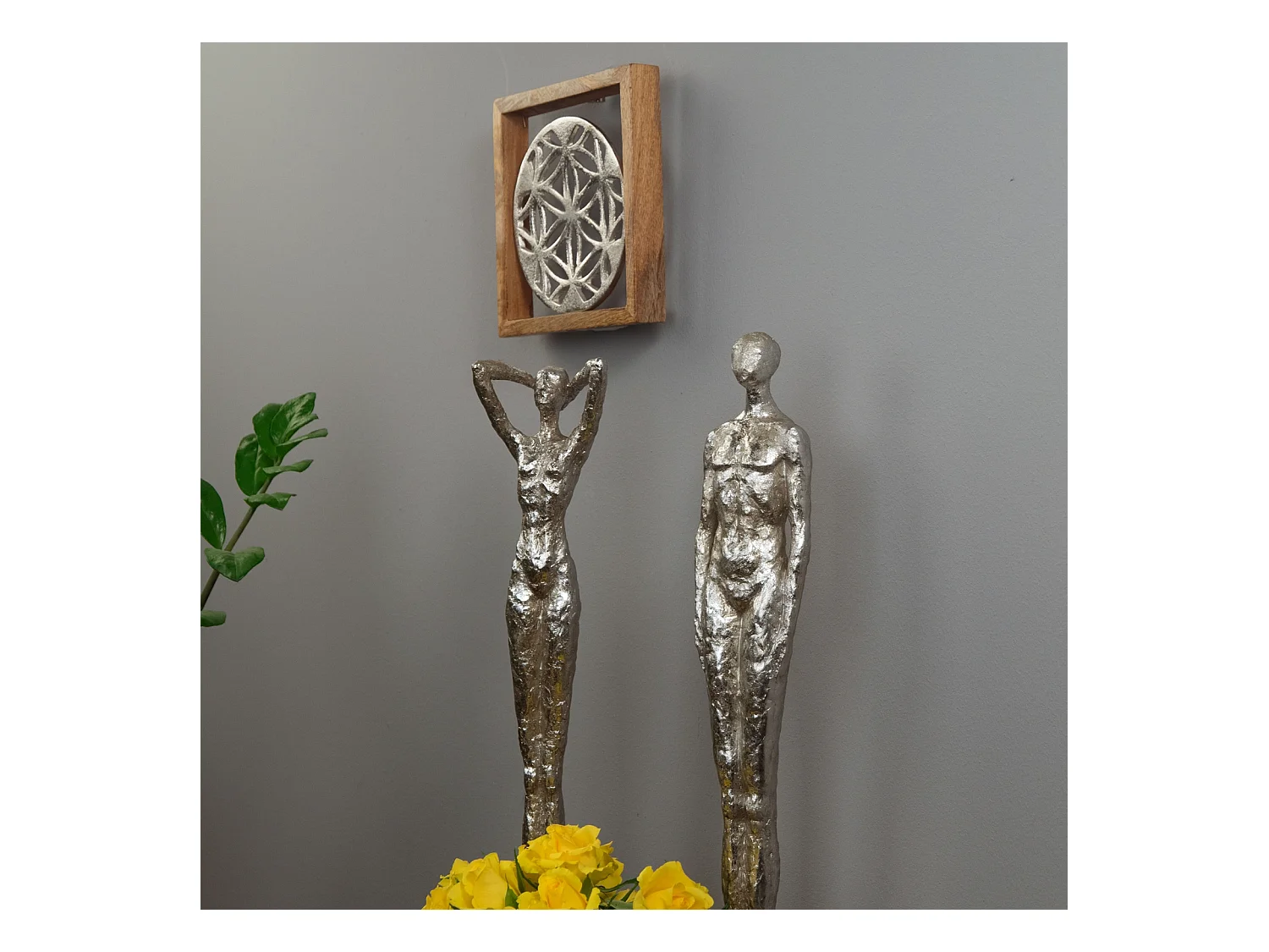 WANDBILD  Mandala Metall, Mangoholz silber-braun