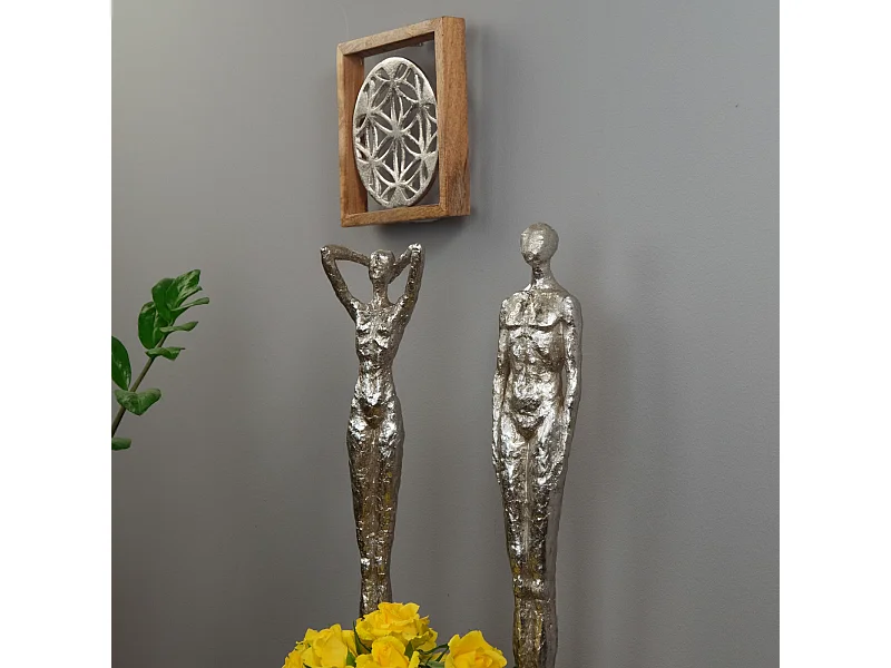 FRESQUE Variations tête Métal, bois de mangue argent-brun