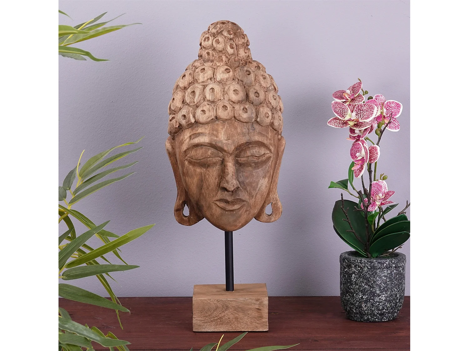 SCULPTURE Buddha Bali Bois de mangue, sur socle couleurs naturelles