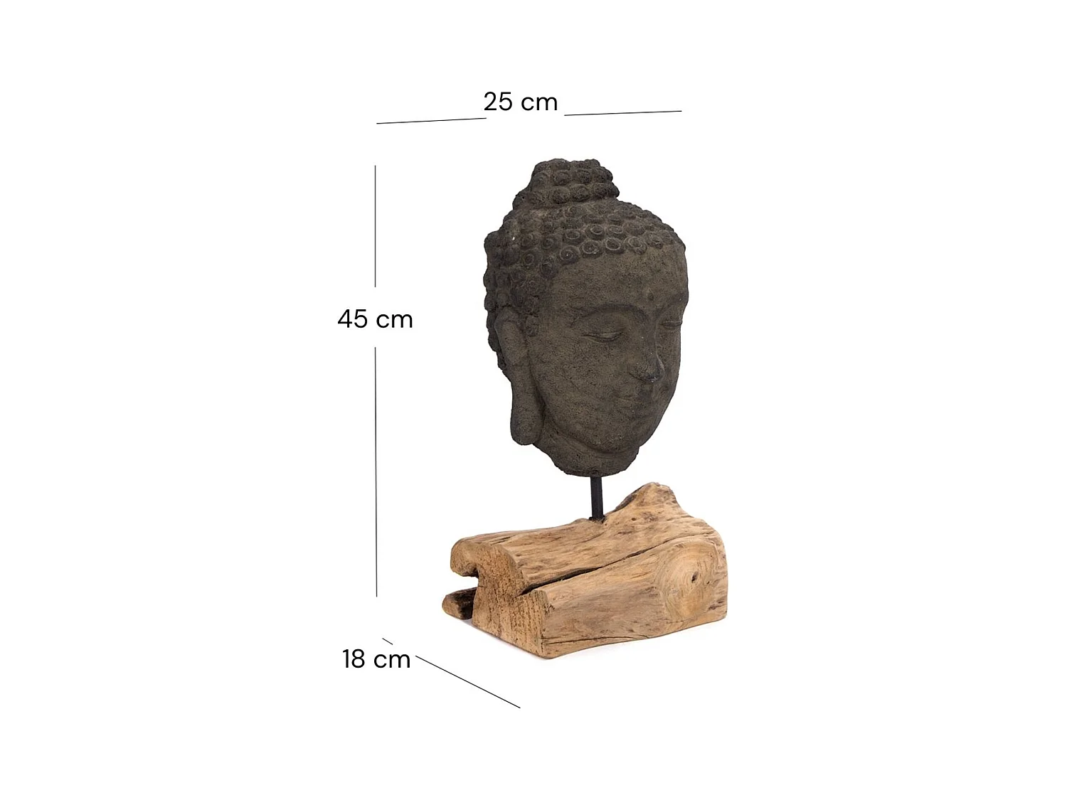 SKULPTUR  Buddha Beton, auf Wurzelholzsockel grau-braun