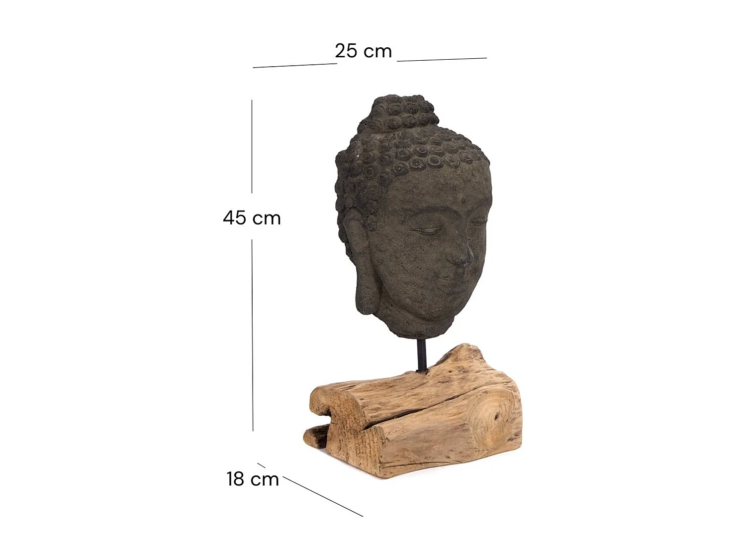 SCULPTURE Bouddha Béton, sur socle en racine de bois gris-brun