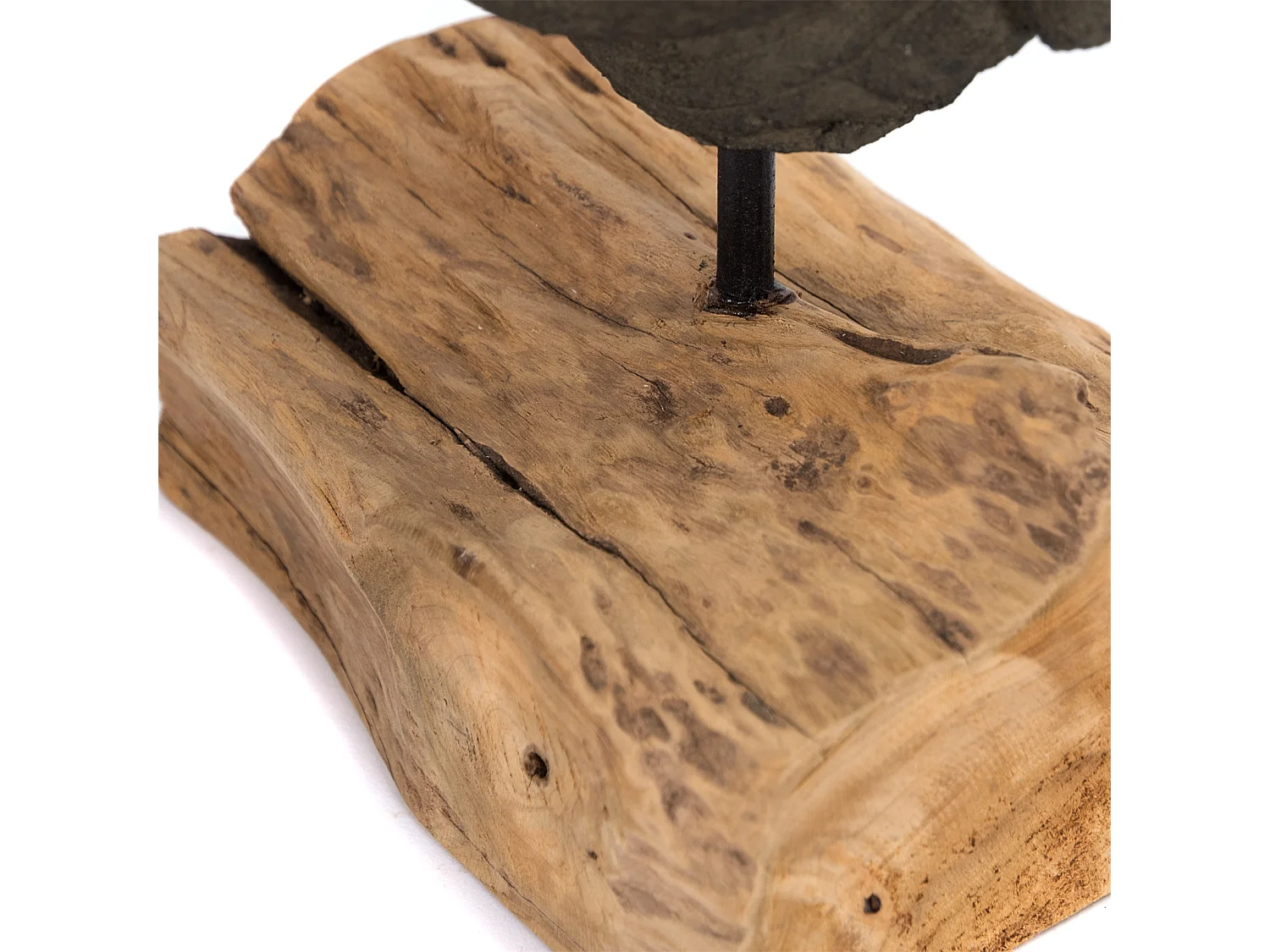 SCULPTURE Bouddha Béton, sur socle en racine de bois gris-brun