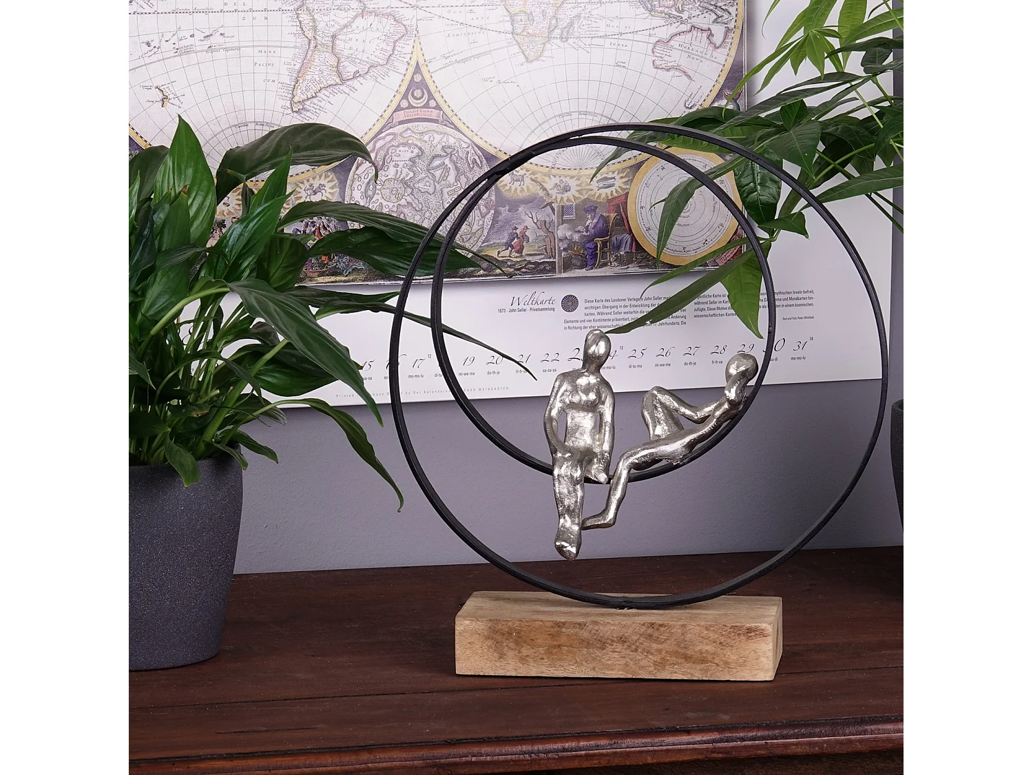 SKULPTUR Date Mangoholz, Metall silber-natur