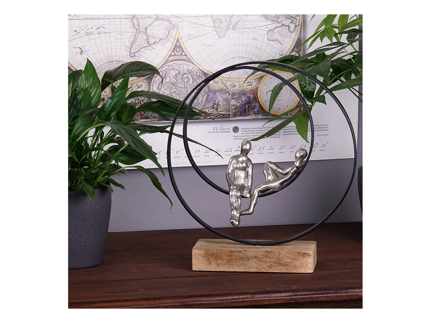 SKULPTUR Date Mangoholz, Metall silber-natur