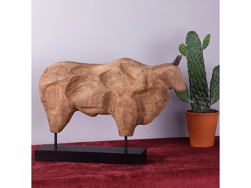 SKULPTUR Bull Mangoholz natur-schwarz