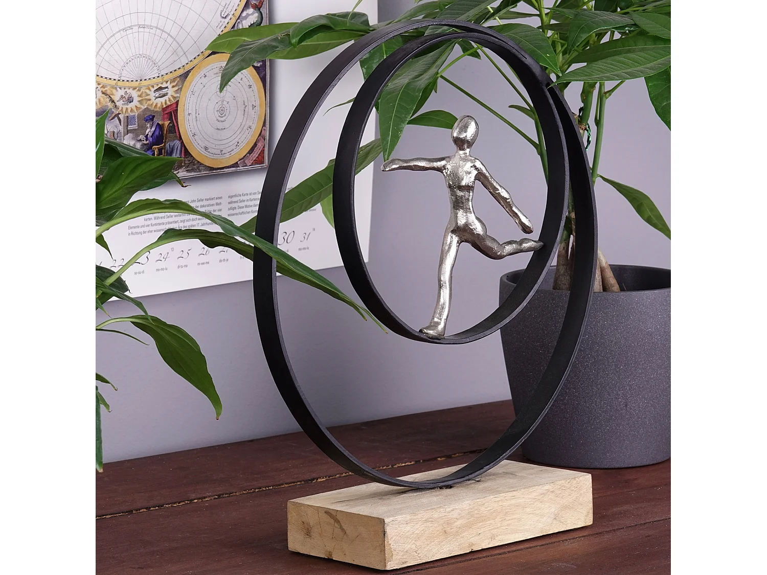 SCULPTURE Déplacer Bois de mangue, métal argent-nature