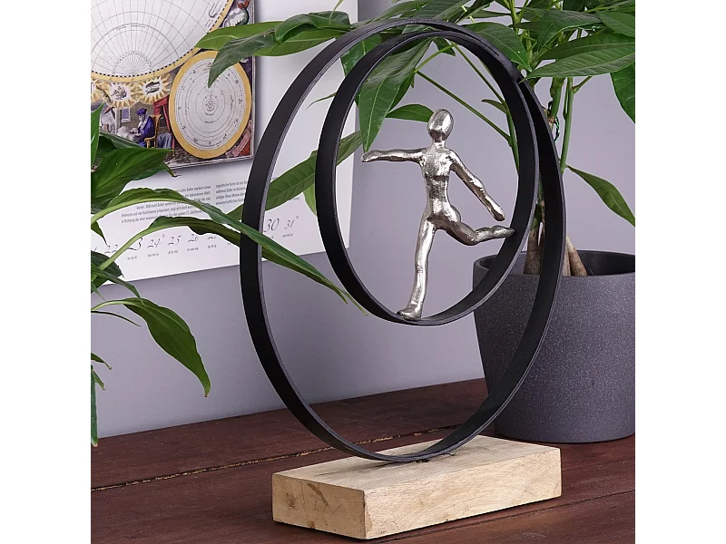 SCULPTURE Déplacer Bois de mangue, métal argent-nature