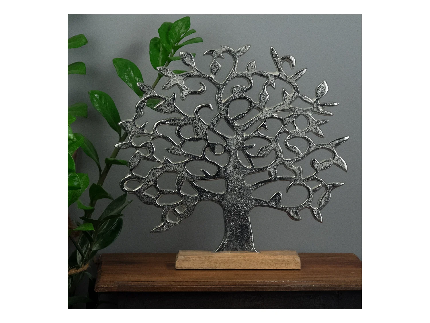 SCULPTURE Arbre de vie Métal, bois de mangue argent-brun