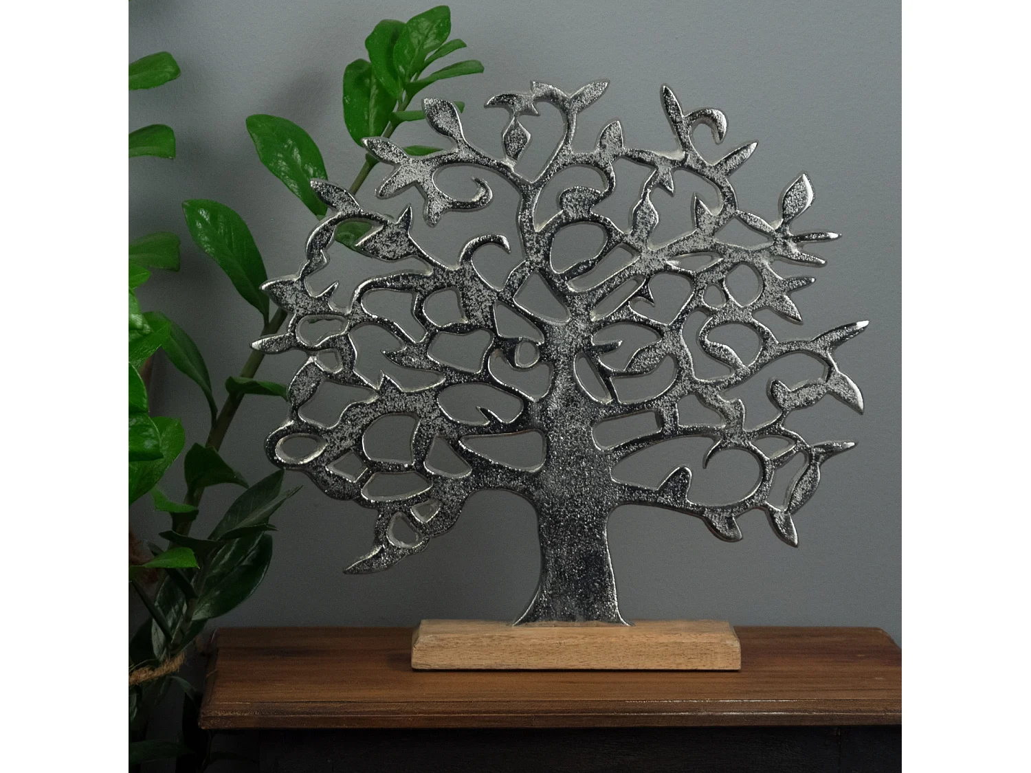 SCULPTURE Arbre de vie Métal, bois de mangue argent-brun