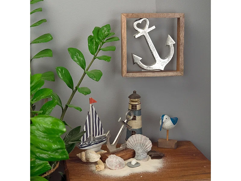 WANDBILD  Anker Metall, Mangoholz silber-braun