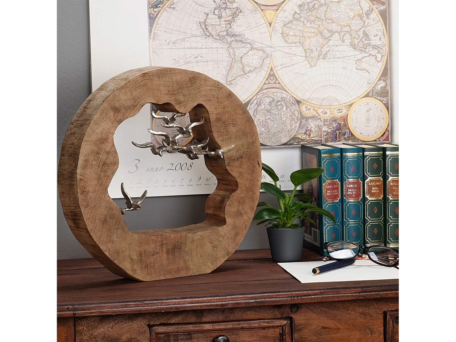 SKULPTUR Flight Mangoholz, Aluminium silber-natur