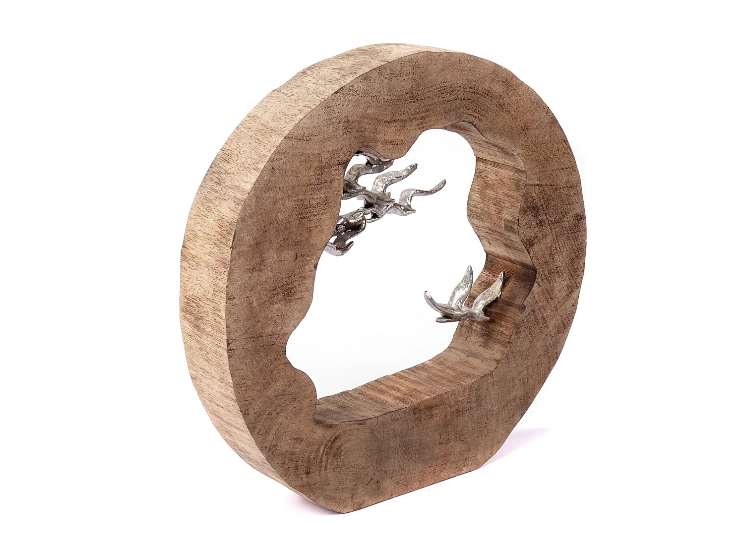 SCULPTURE Vol Bois de mangue, aluminium argent-nature