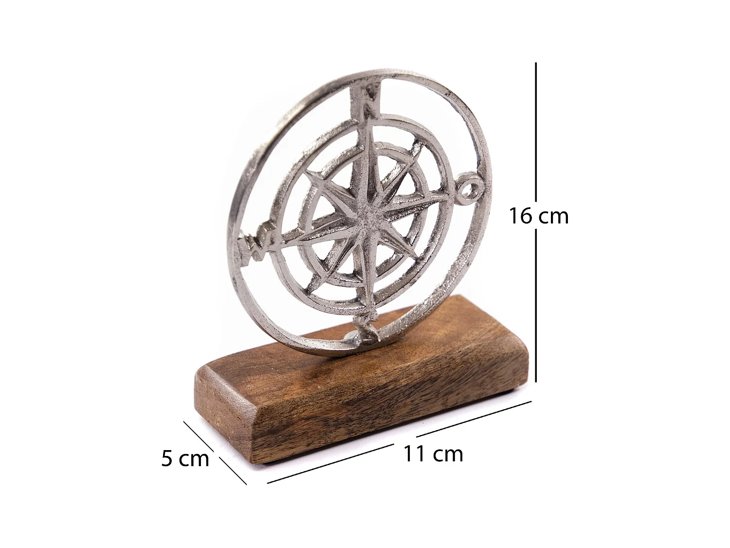 AUFSTELLER Maritim Windrose Metall, Mangoholz silber-braun