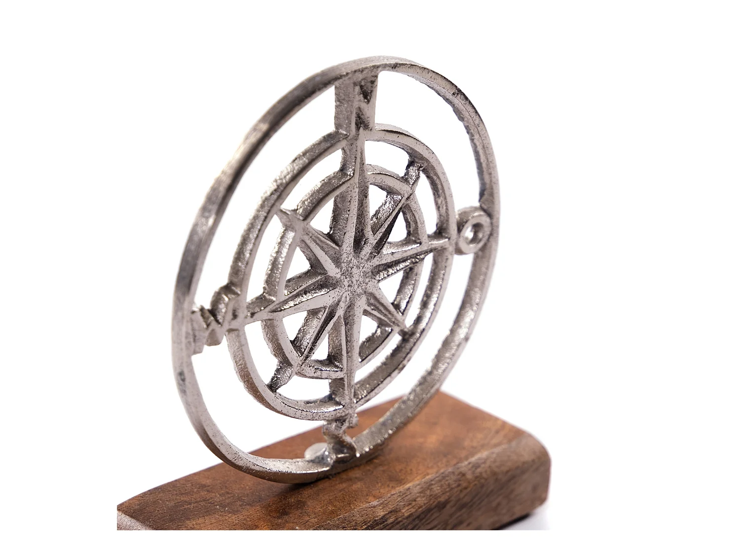 AUFSTELLER Maritim Windrose Metall, Mangoholz silber-braun