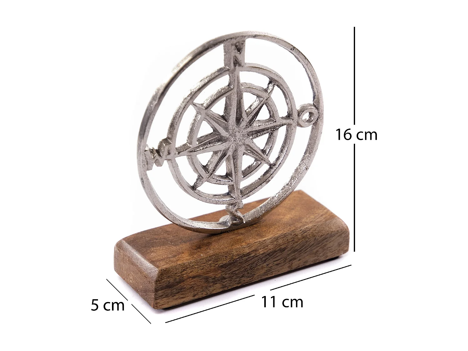 PANNEAU D'AFFICHAGE Ancre maritime et rose des vents Métal, bois de mangue argent-brun