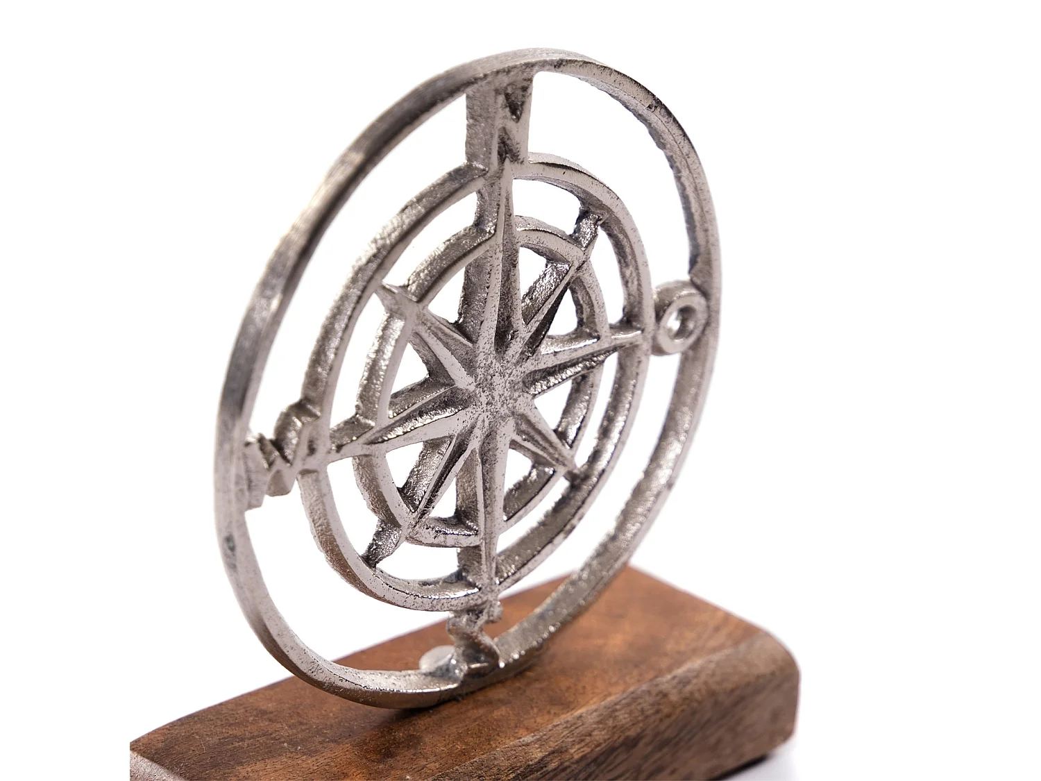 PANNEAU D'AFFICHAGE Ancre maritime et rose des vents Métal, bois de mangue argent-brun