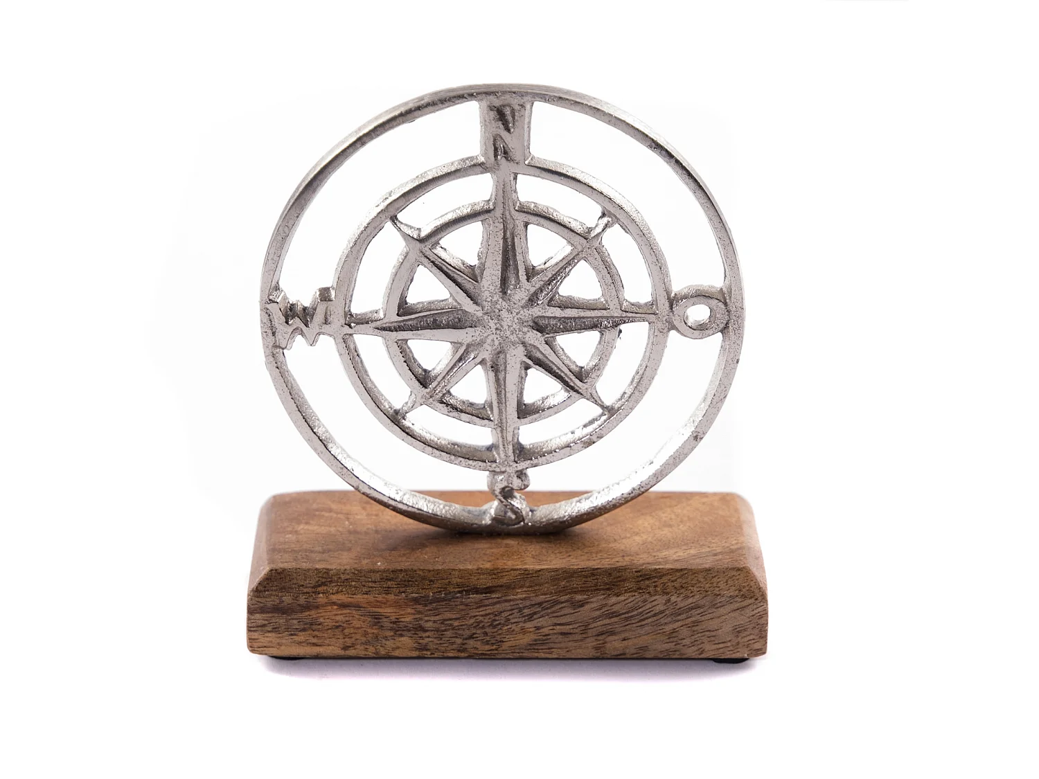 PANNEAU D'AFFICHAGE Ancre maritime et rose des vents Métal, bois de mangue argent-brun
