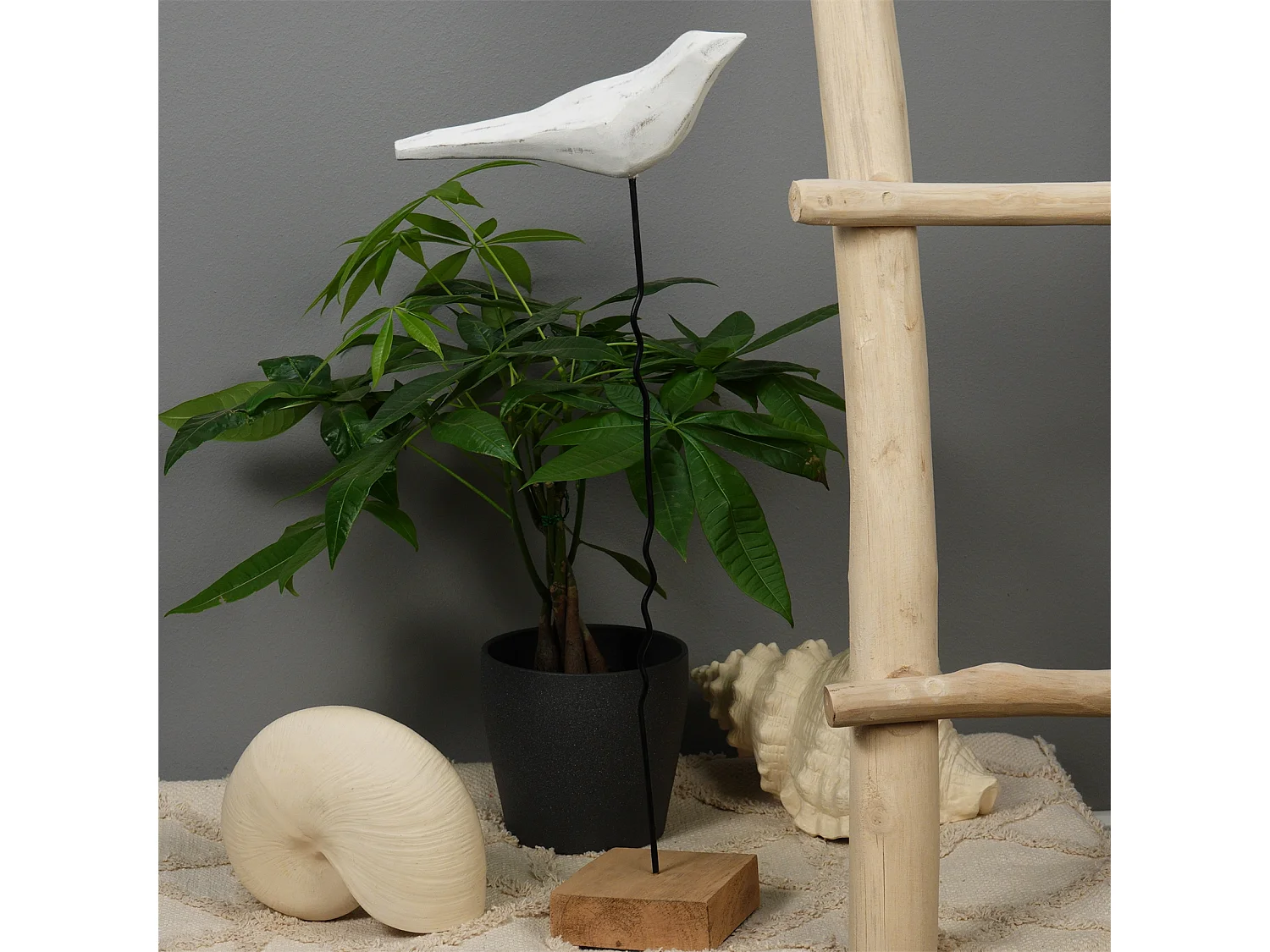 SCULPTURE VOGEL Kikki 56 Socle en bois de mangue blanc-nature