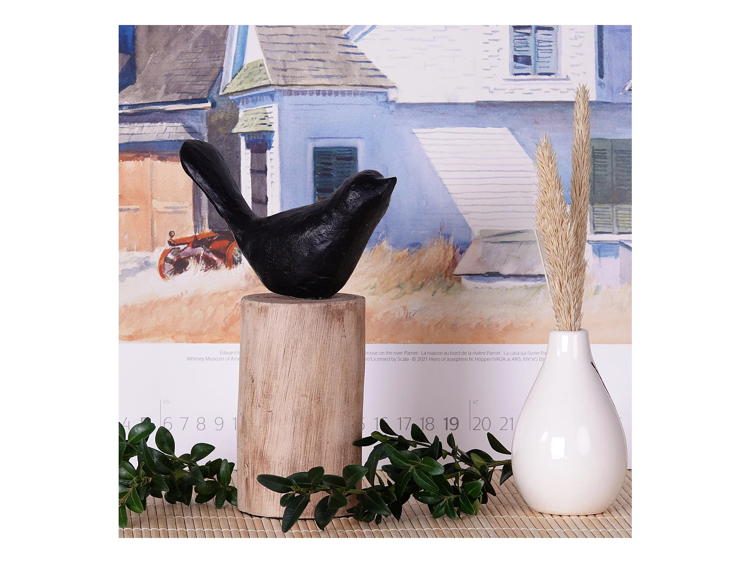 SCULPTURE Oiseau Birdy III Socle en bois de mangue noir-nature