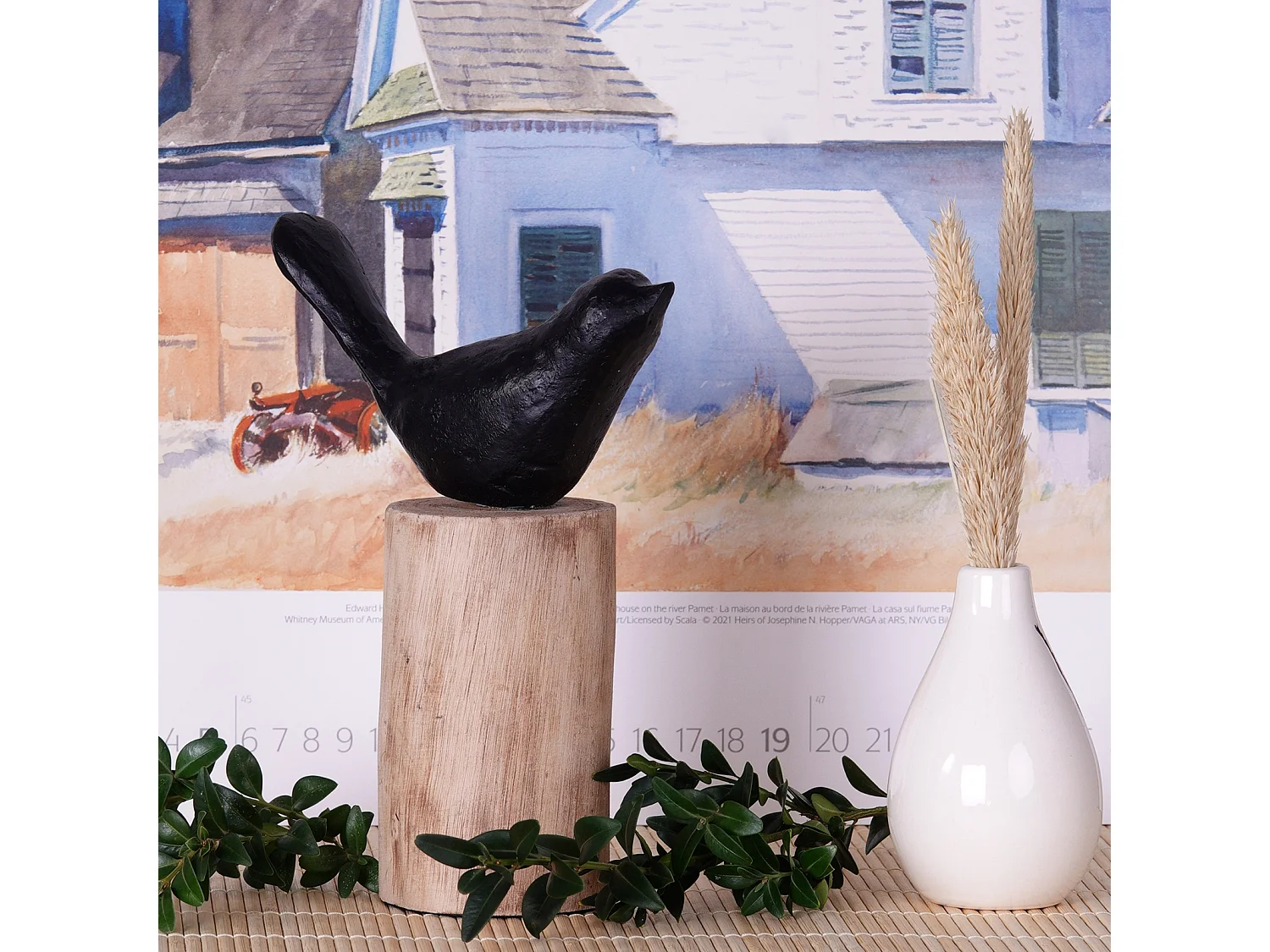 SKULPTUR Vogel Birdy III Mangoholz-Sockel schwarz-natur