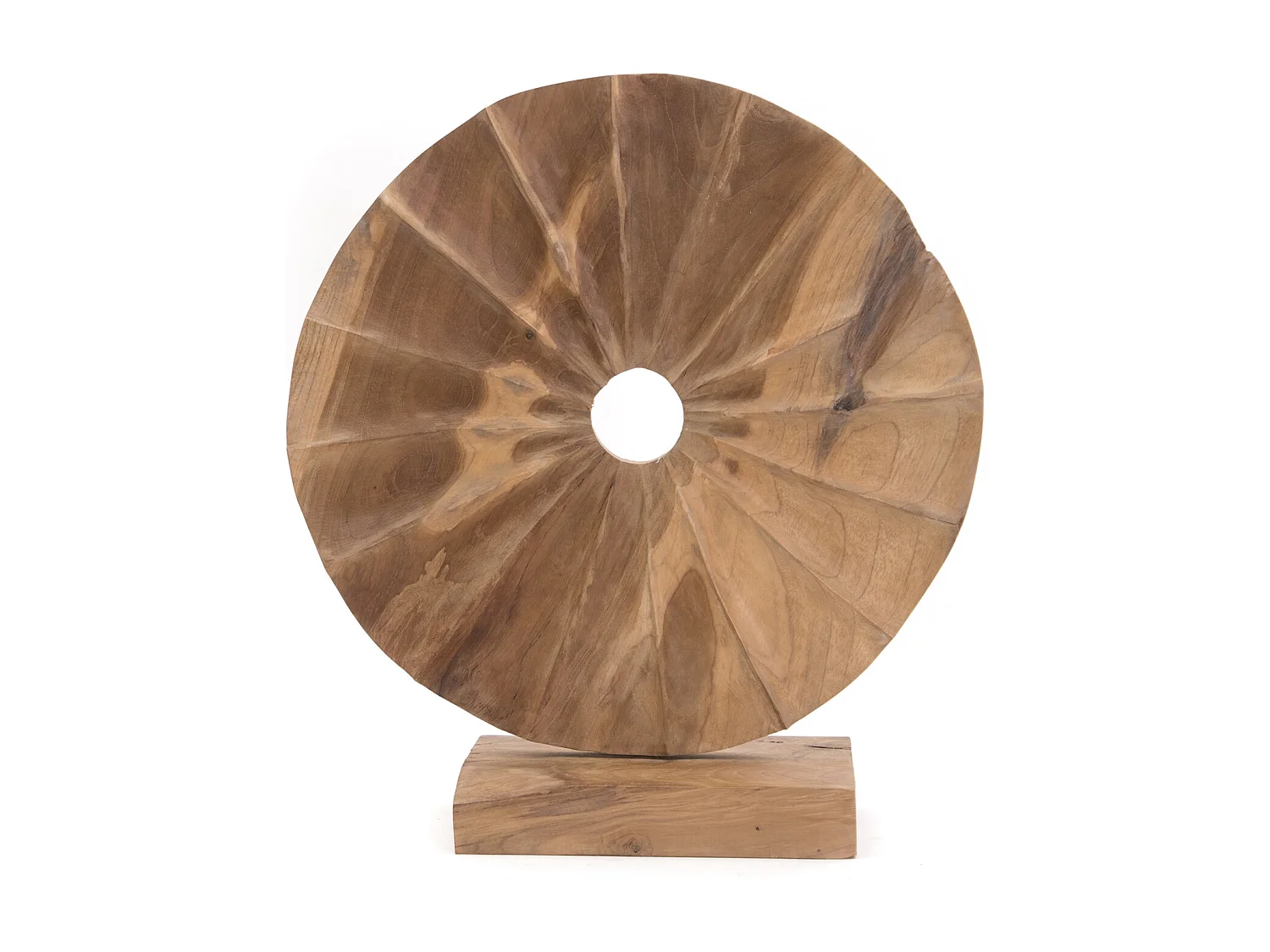 SCULPTURE Circulaire II 46 cm de diamètre, bois de racine de teck massif, sur socle couleurs naturelles