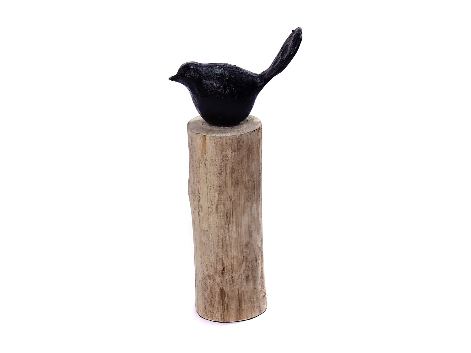 SKULPTUR VOGEL Birdy II Mangoholz-Sockel schwarz-natur