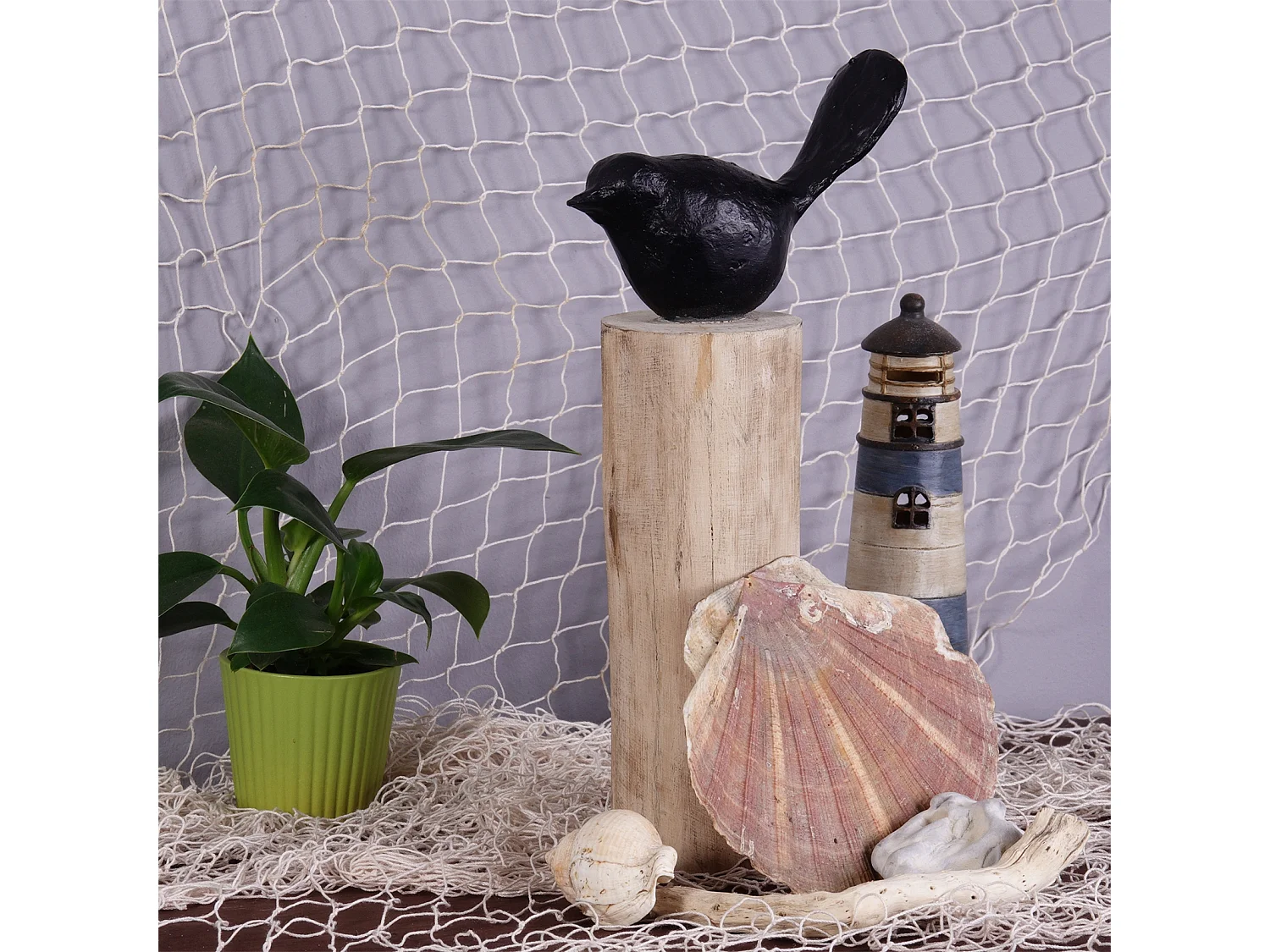 SKULPTUR VOGEL Birdy II Mangoholz-Sockel schwarz-natur