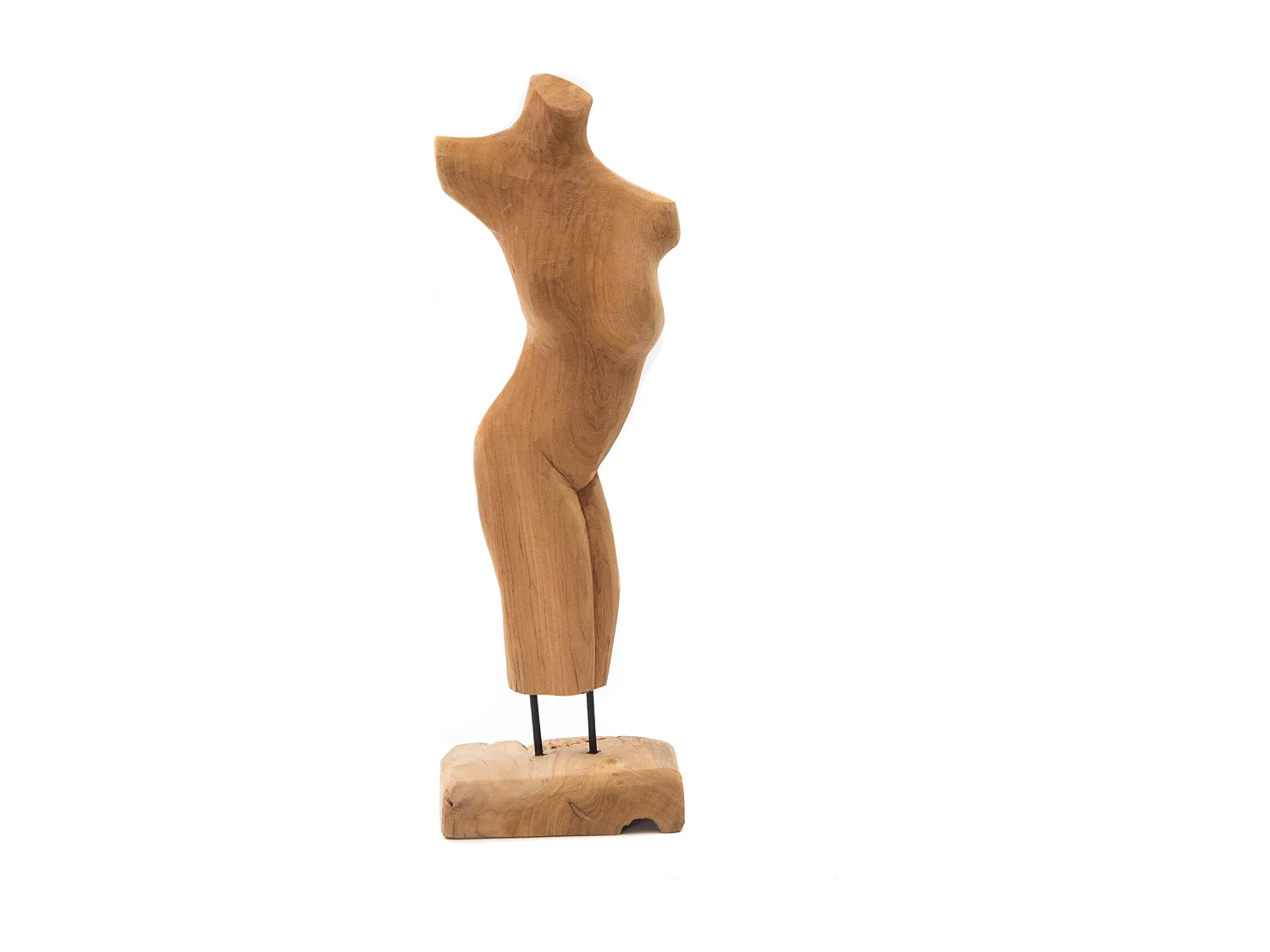 SCULPTURE torse 57 cm, bois de teck sur socle couleurs naturelles