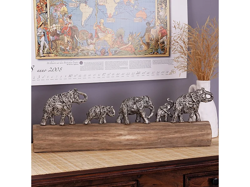 SCULPTURE Promenade en famille Bois de mangue, aluminium argent-nature