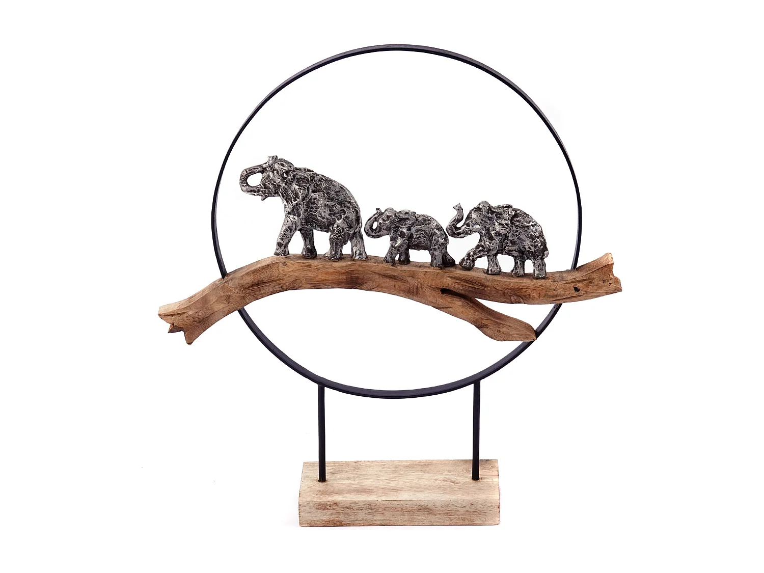 SCULPTURE Grands éléphants Bois de mangue, aluminium argent-nature