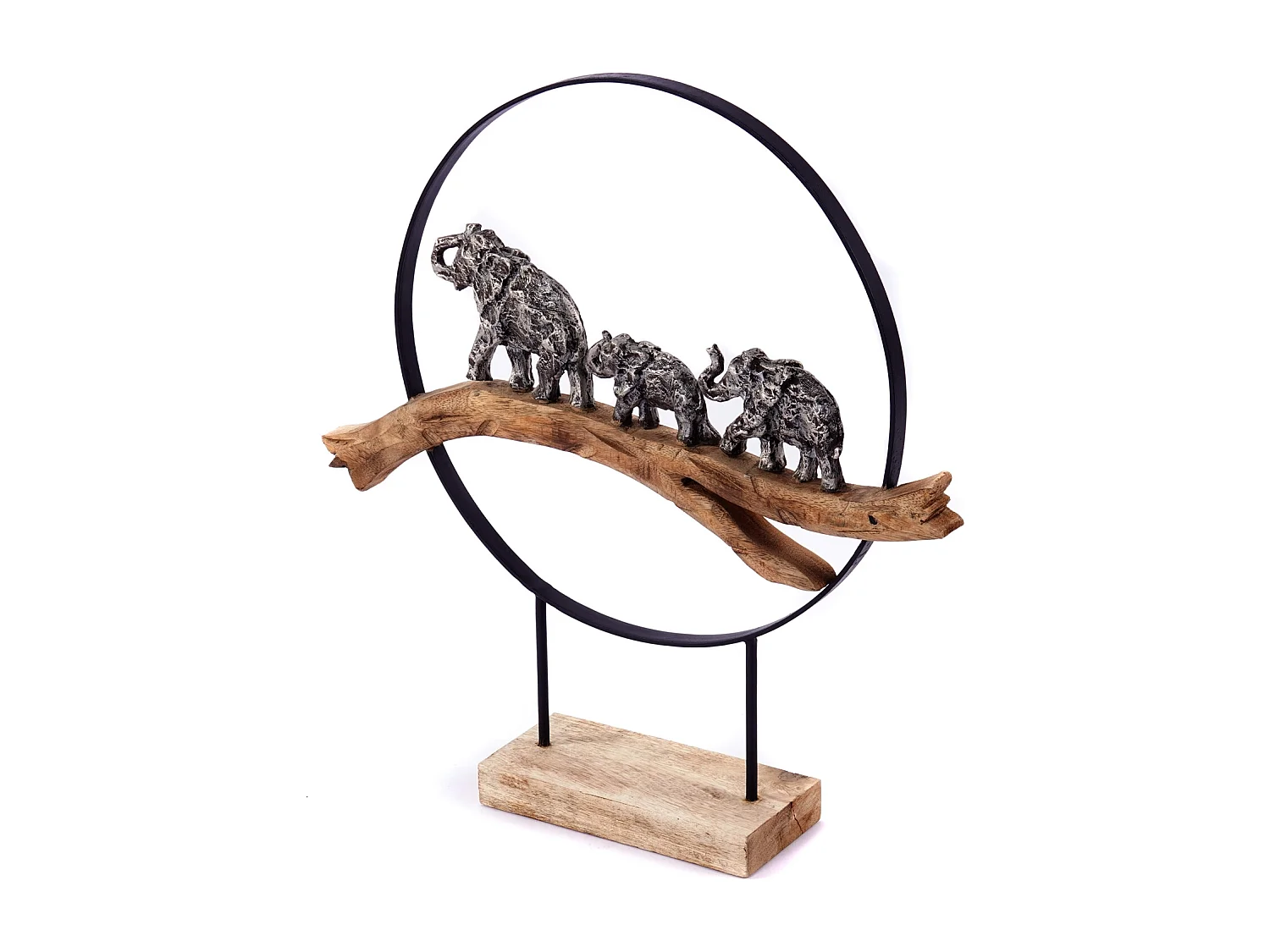 SCULPTURE Grands éléphants Bois de mangue, aluminium argent-nature