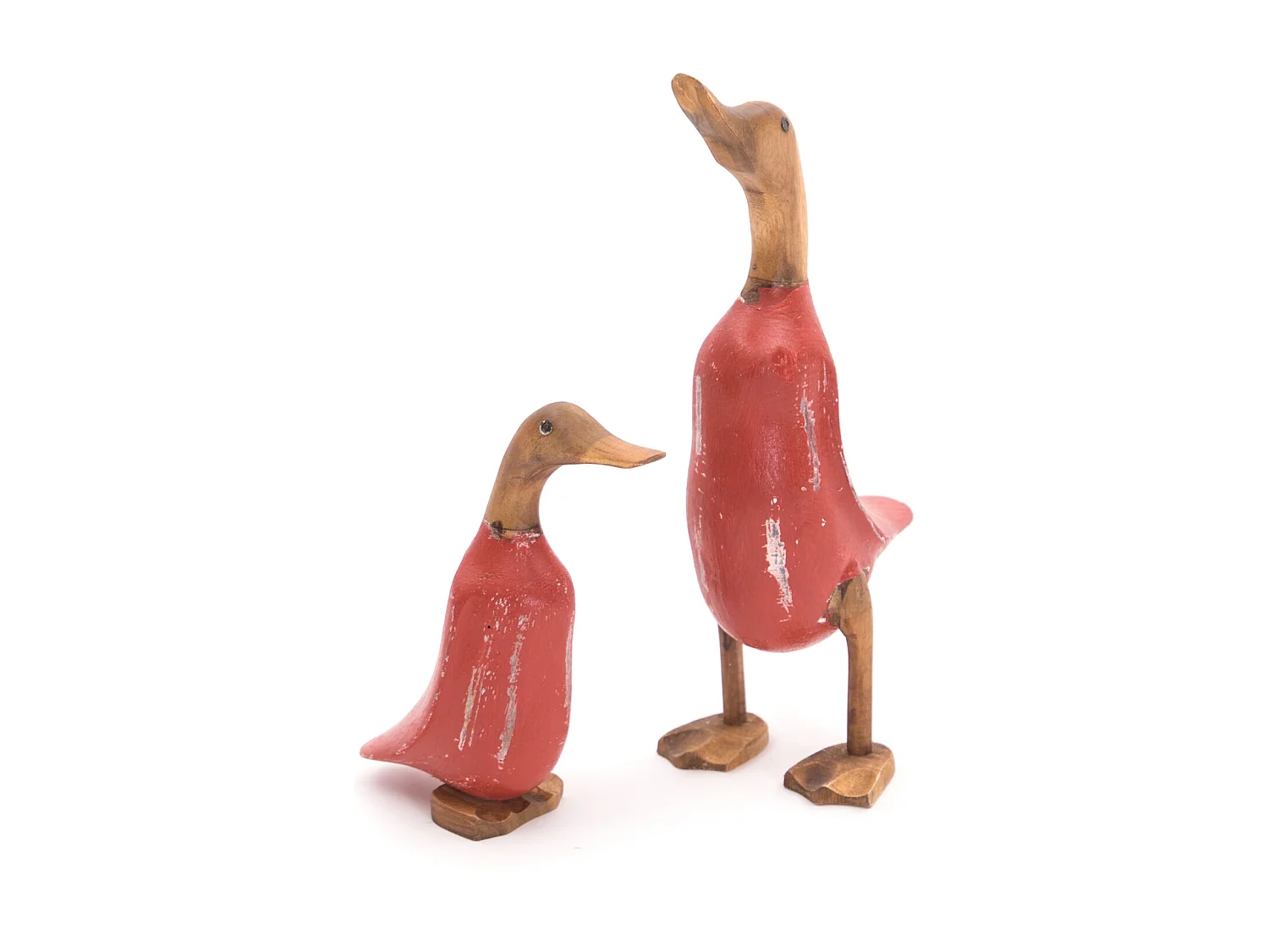 FIGUREN-SET Duck 2-teilig Massivholz, Ente in 2 verschiedenen Größen rot