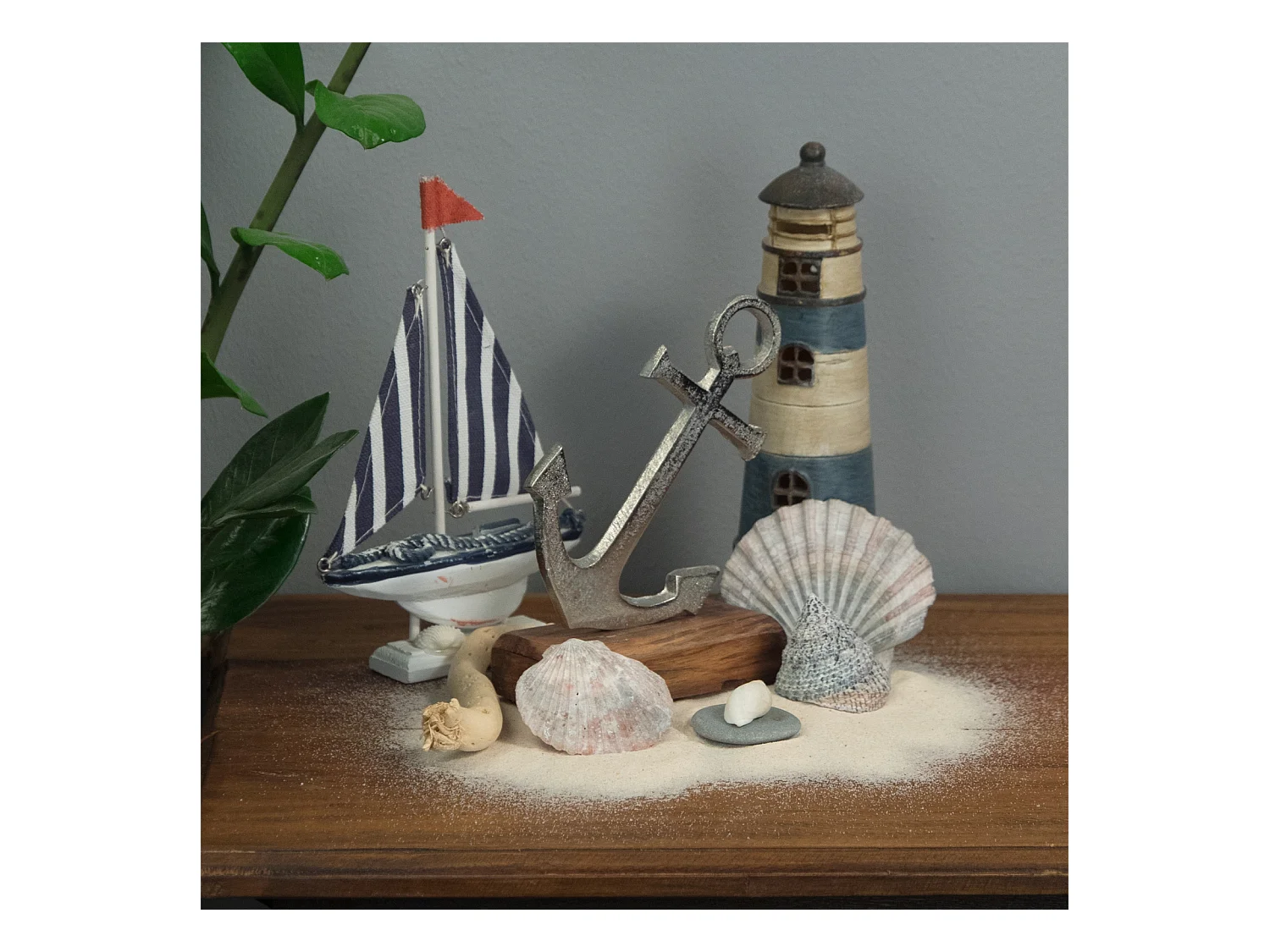 AUFSTELLER Maritim Anker  Metall, Mangoholz silber-braun