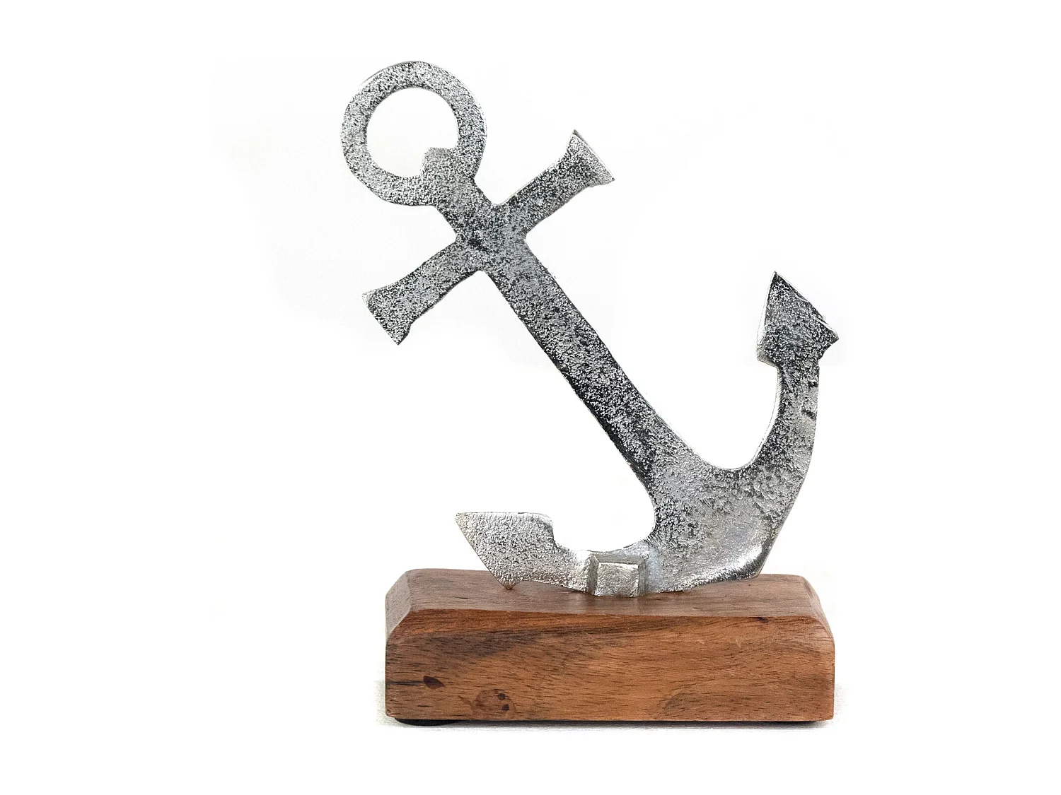 PANNEAU D'AFFICHAGE Ancre maritime et rose des vents Métal, bois de mangue argent-brun