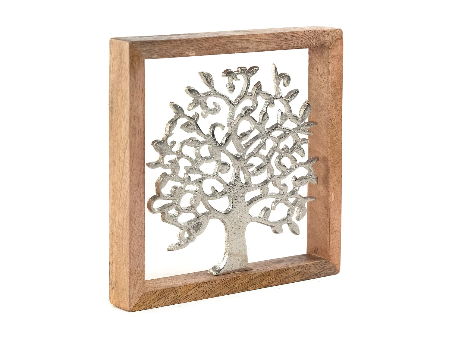 WANDBILD  Lebensbaum Metall, Mangoholz silber-braun