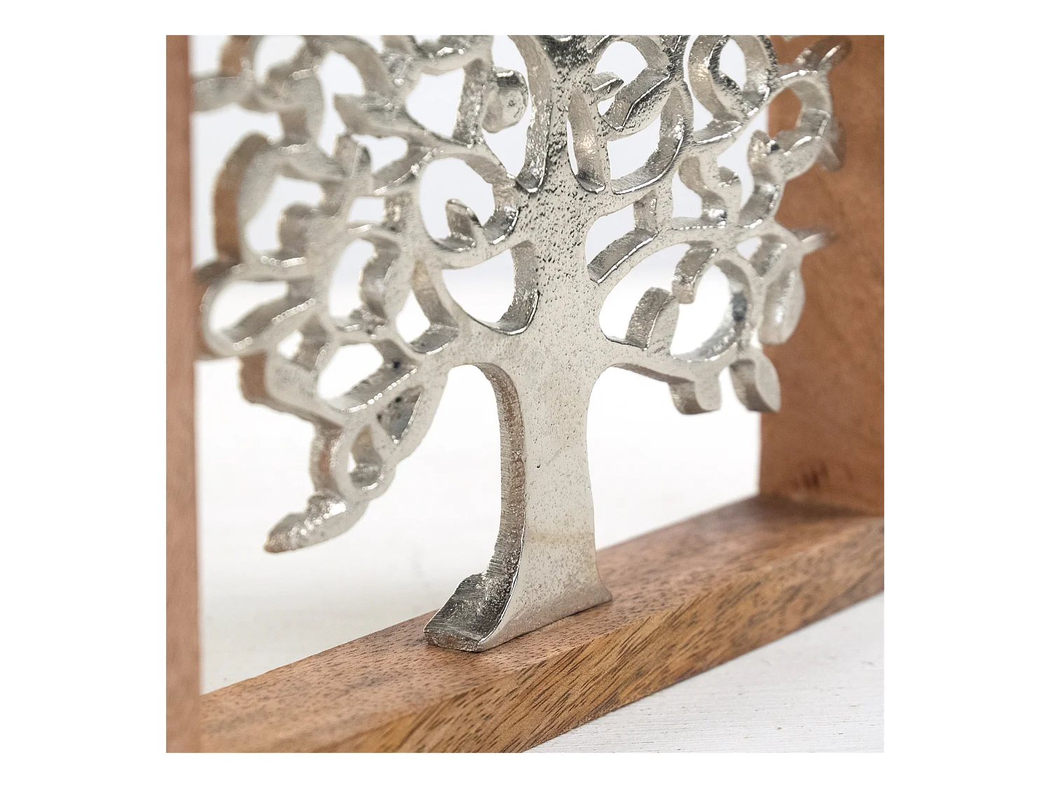 WANDBILD  Lebensbaum Metall, Mangoholz silber-braun