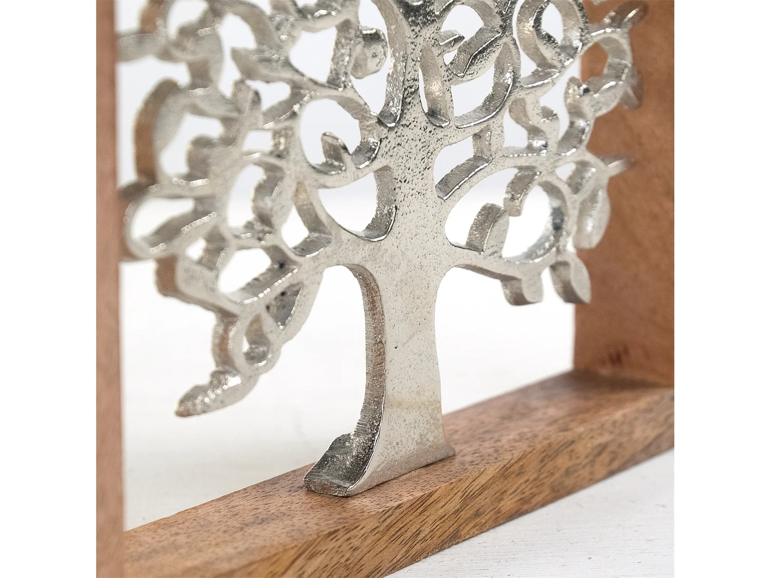 WANDBILD  Lebensbaum Metall, Mangoholz silber-braun