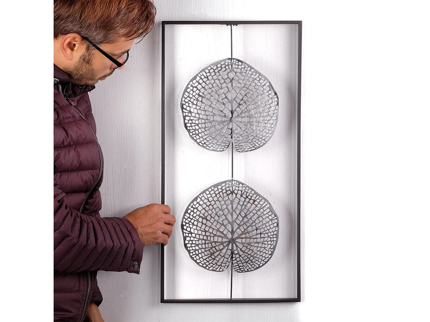 FRESQUE FEUILLES PURES Métal argent antique