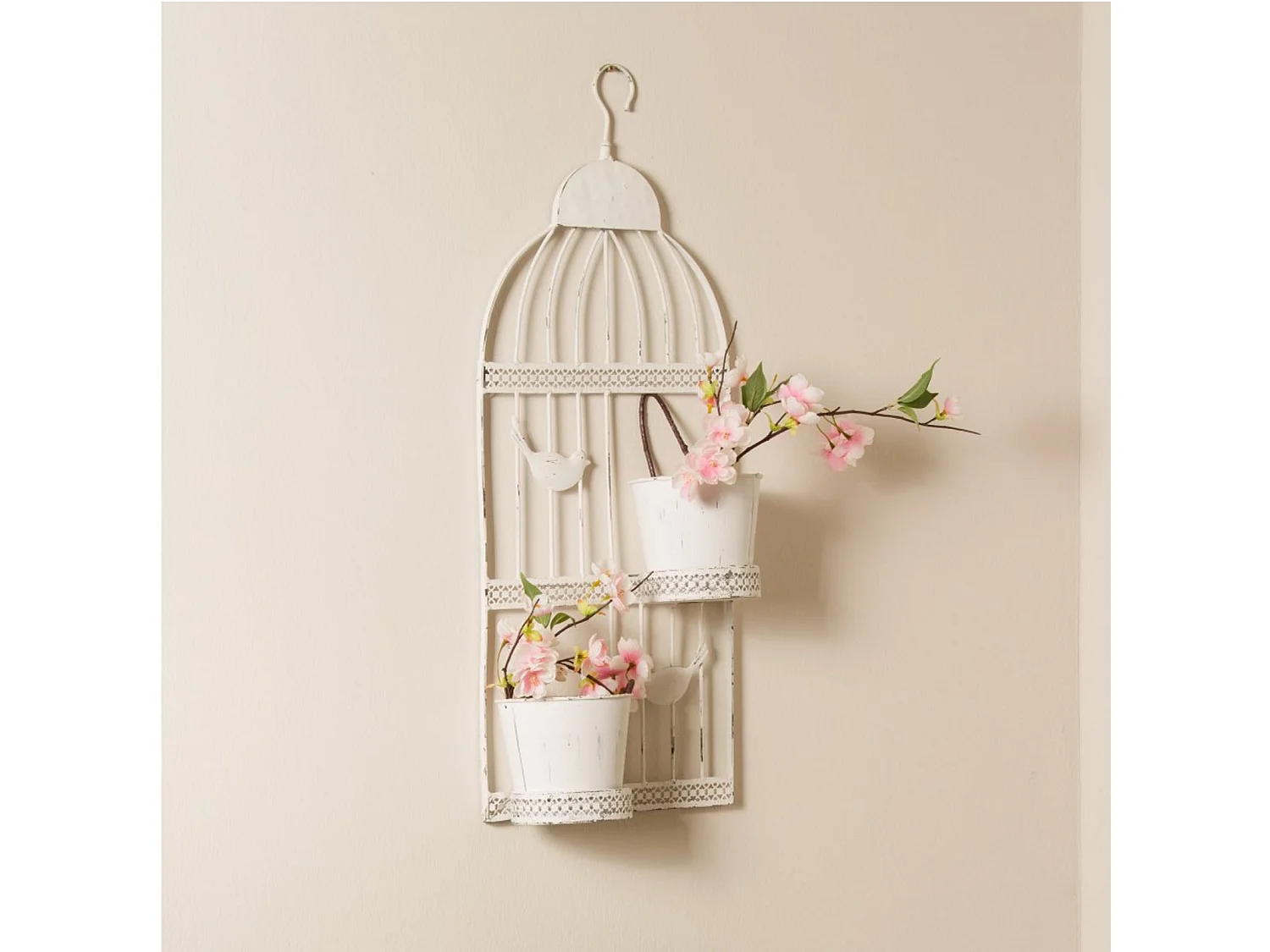 WAND-BLUMENTÖPFE Vintage Birds Metall antik weiß