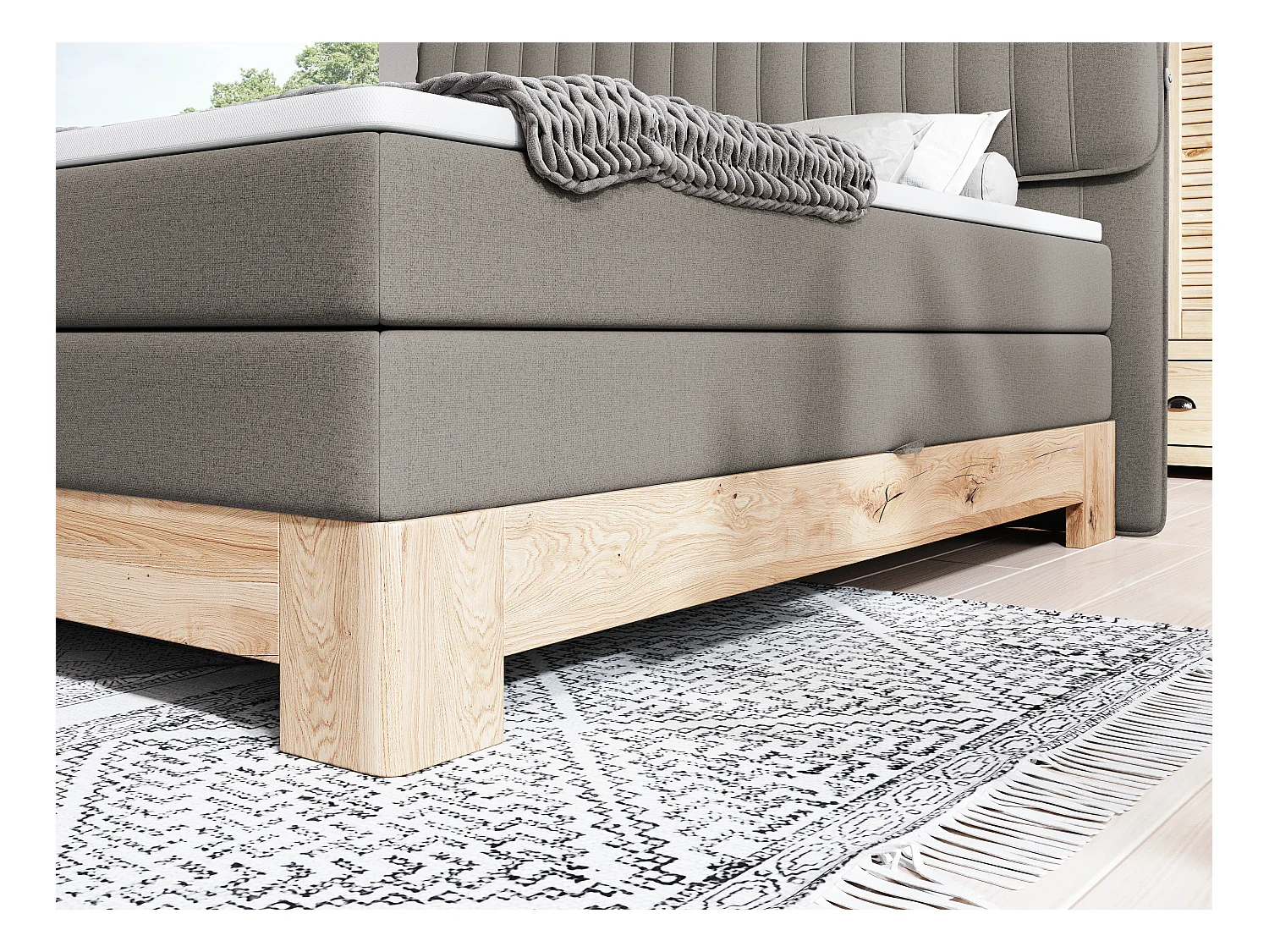 MELIA, Lit rembourré à ressorts ensachés, cadre en chêne, matelas élastique, surface de couchage : 160x200 cm, gris foncé