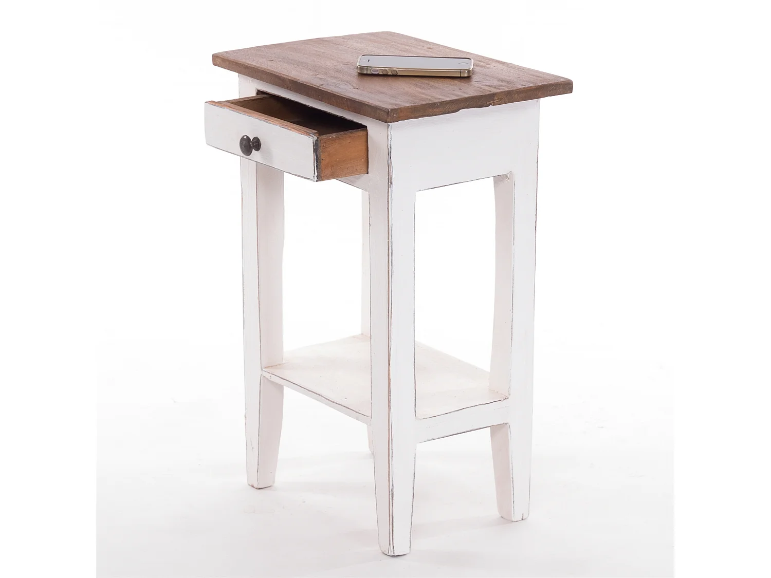 TELEFONTISCH  PLANTA Mahagoni Massivholz, mit Schublade 06 weiß-landhaus