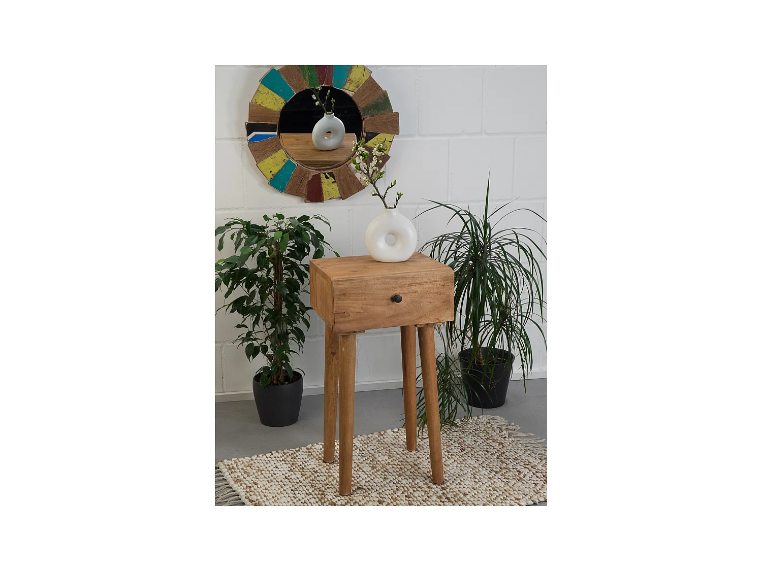 BEISTELLTISCH Sleek 65 Mahagoni Holz,  mit Schublade naturfarben
